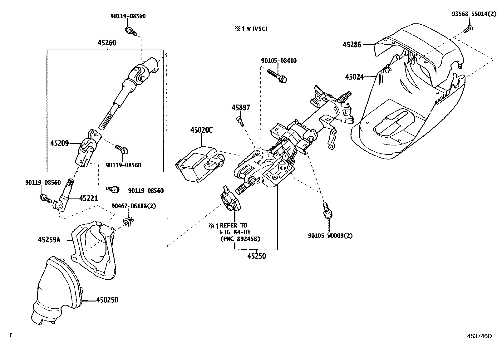 Toyota COROLLA Steering Column & Shaft EPC diagram — 453746D