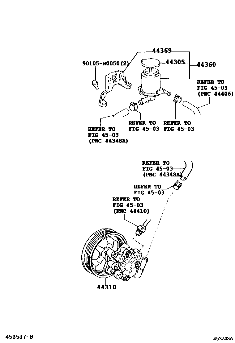 Toyota COROLLA 叶片泵和储油罐(动力转向) EPC diagram — 453743A