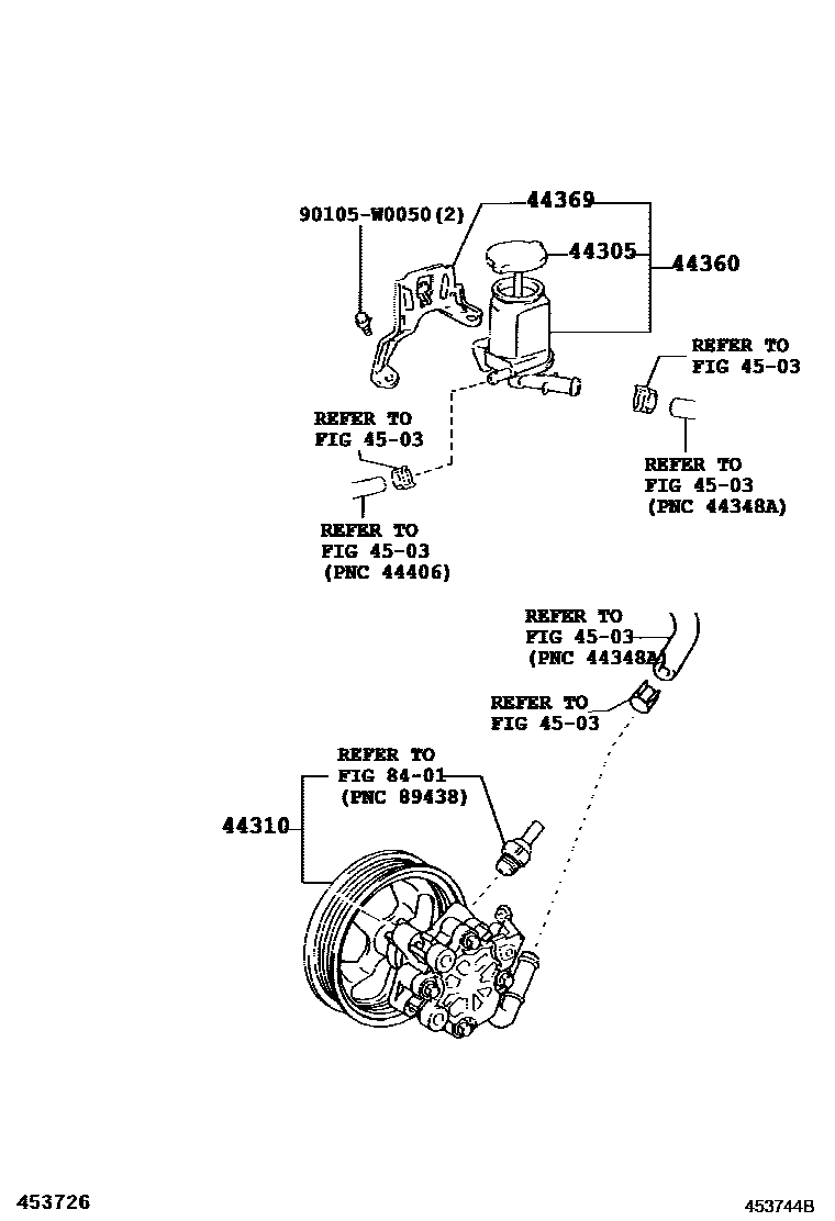 Toyota COROLLA 叶片泵和储油罐(动力转向) EPC diagram — 453744B