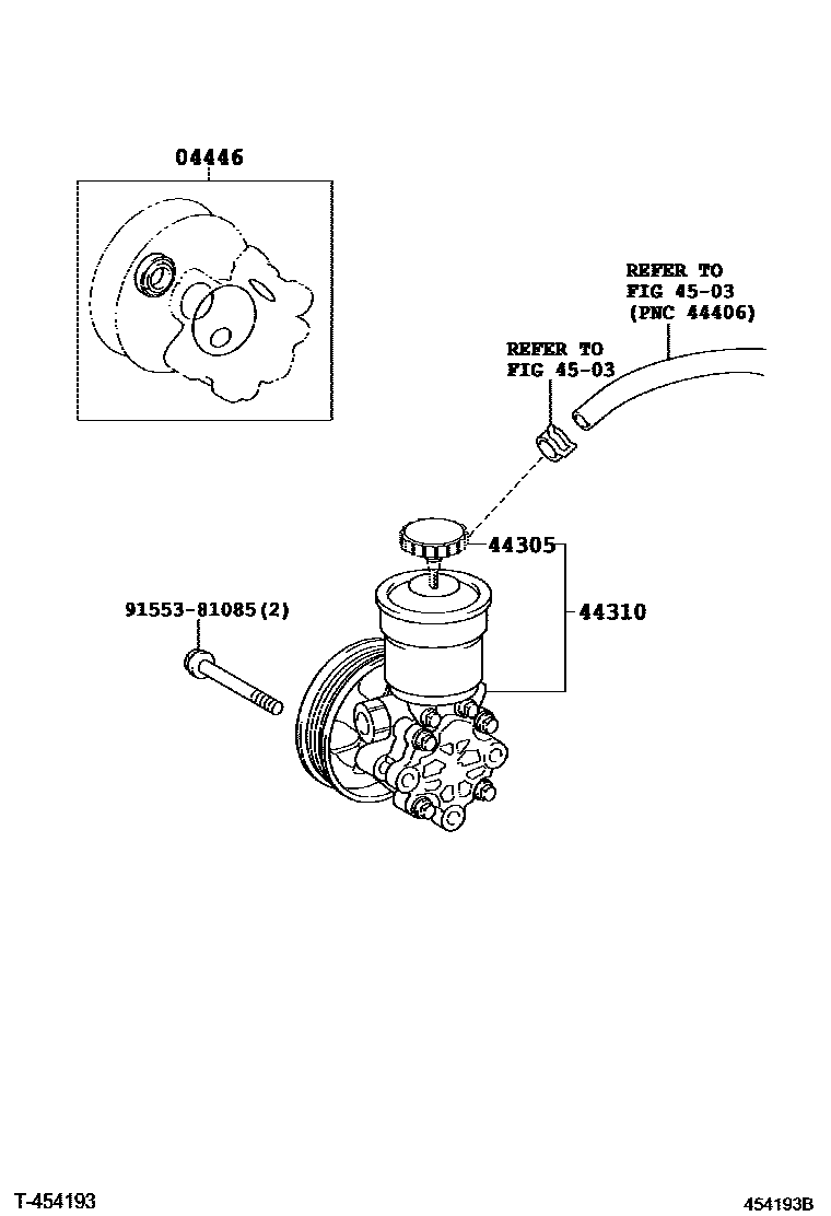 Toyota COROLLA 叶片泵和储油罐(动力转向) EPC diagram — 454193B