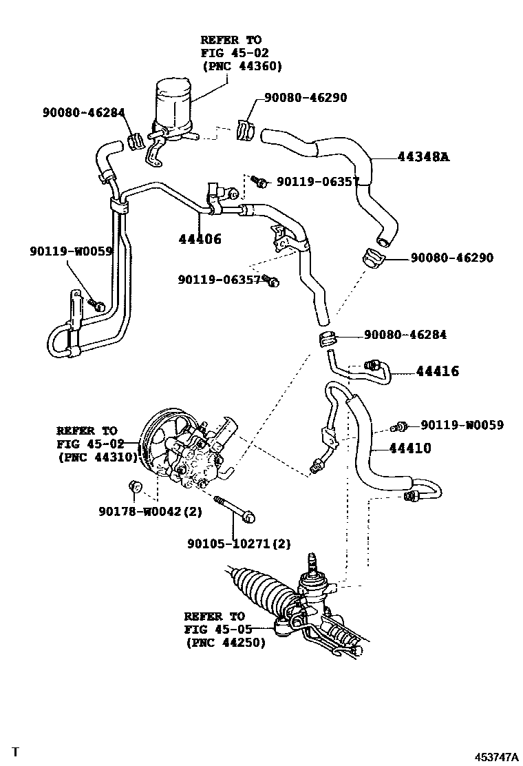 Toyota COROLLA 动力转向配管 EPC diagram — 453747A
