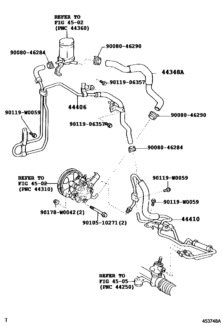 Toyota COROLLA 动力转向配管 EPC diagram — 453748A