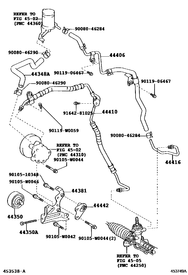Toyota COROLLA 动力转向配管 EPC diagram — 453749A