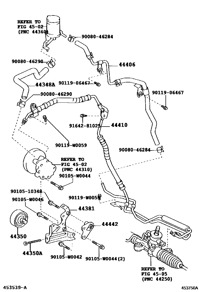 Toyota COROLLA 动力转向配管 EPC diagram — 453750A
