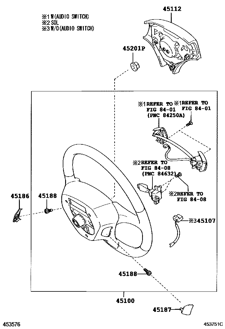Toyota COROLLA Steering Wheel EPC diagram — 453751C