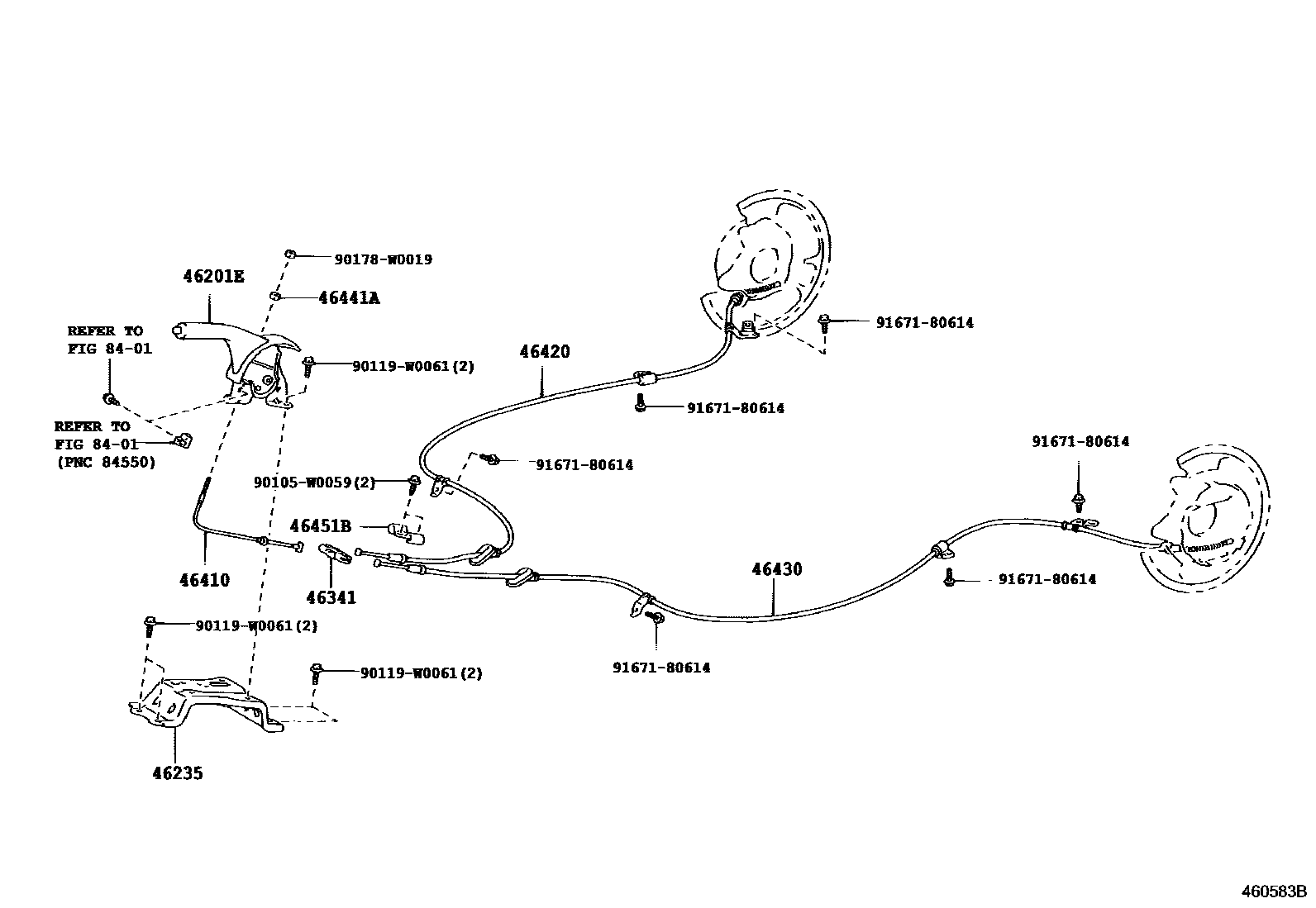 Toyota COROLLA Parking Brake & Cable EPC diagram — 460583B
