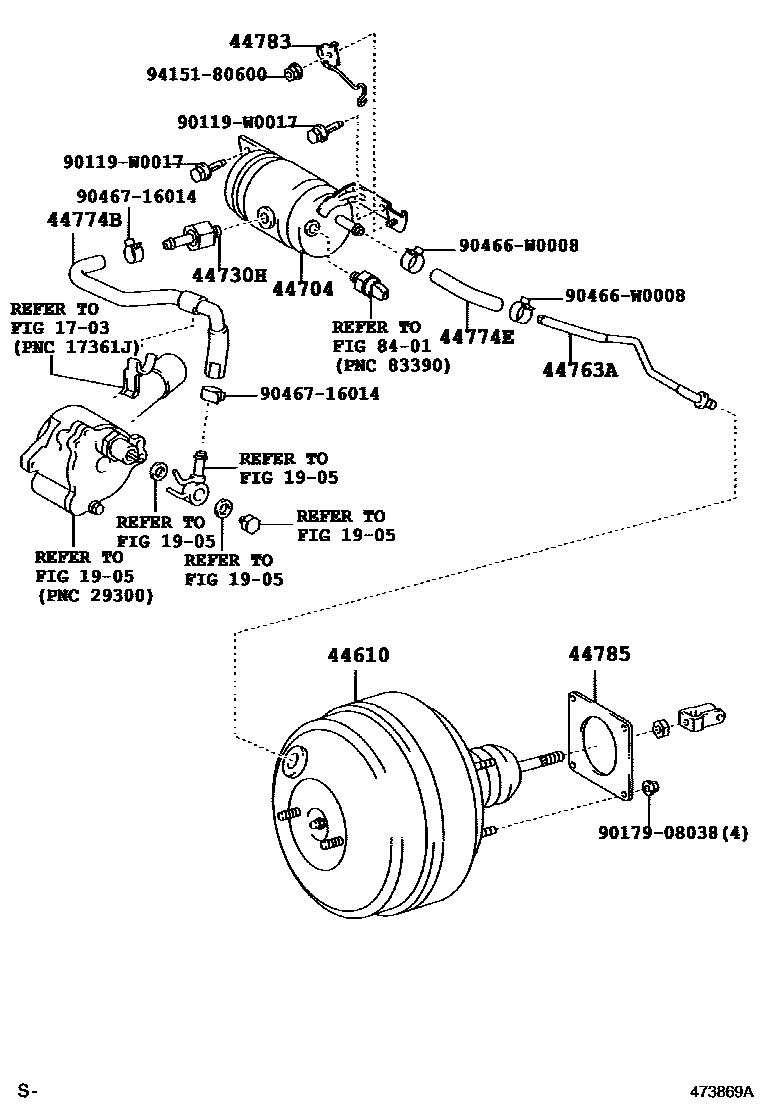 Toyota COROLLA 制动助力器和真空管 EPC diagram — 473869A