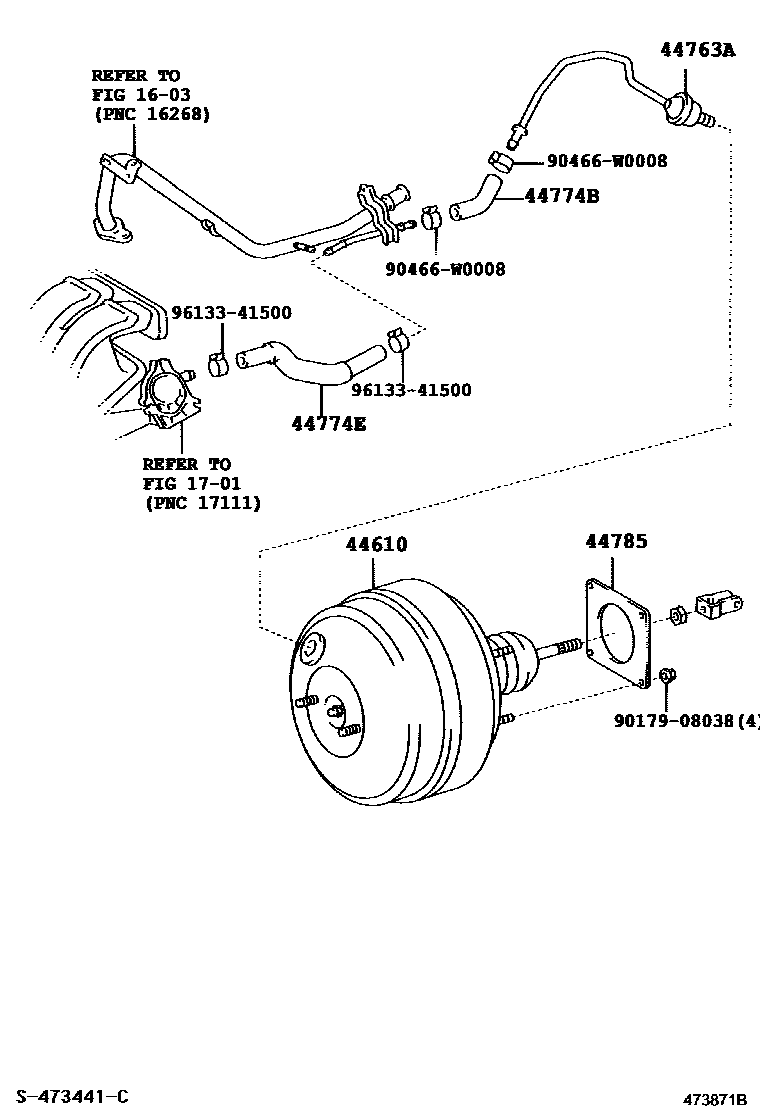 Toyota COROLLA 制动助力器和真空管 EPC diagram — 473871B
