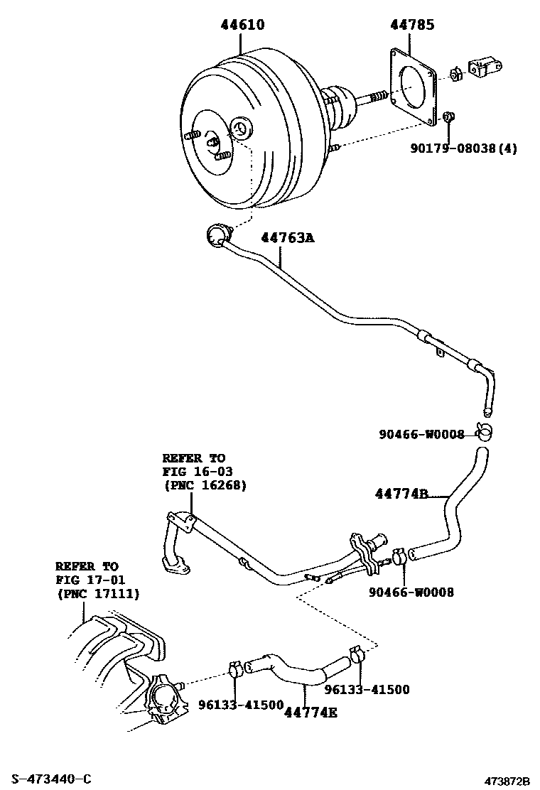 Toyota COROLLA 制动助力器和真空管 EPC diagram — 473872B