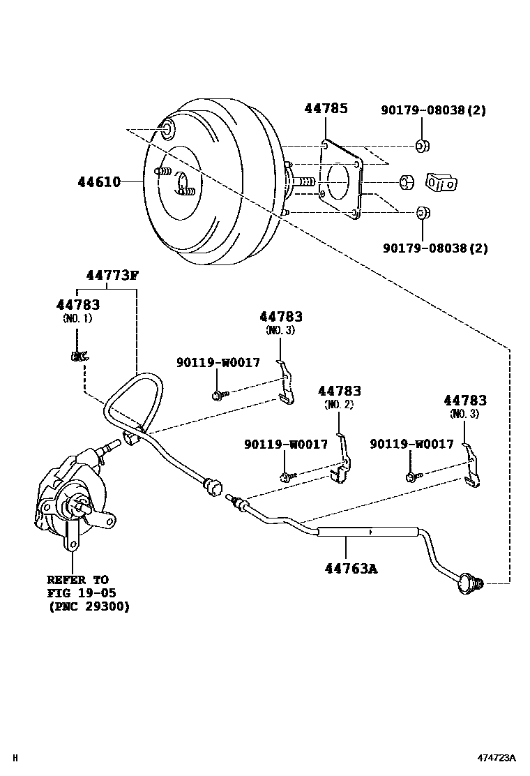Toyota COROLLA 制动助力器和真空管 EPC diagram — 474723A