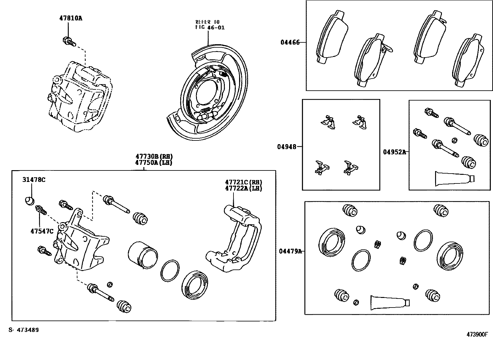 Toyota COROLLA 后盘式制动器卡钳和防尘罩 EPC diagram — 473900F