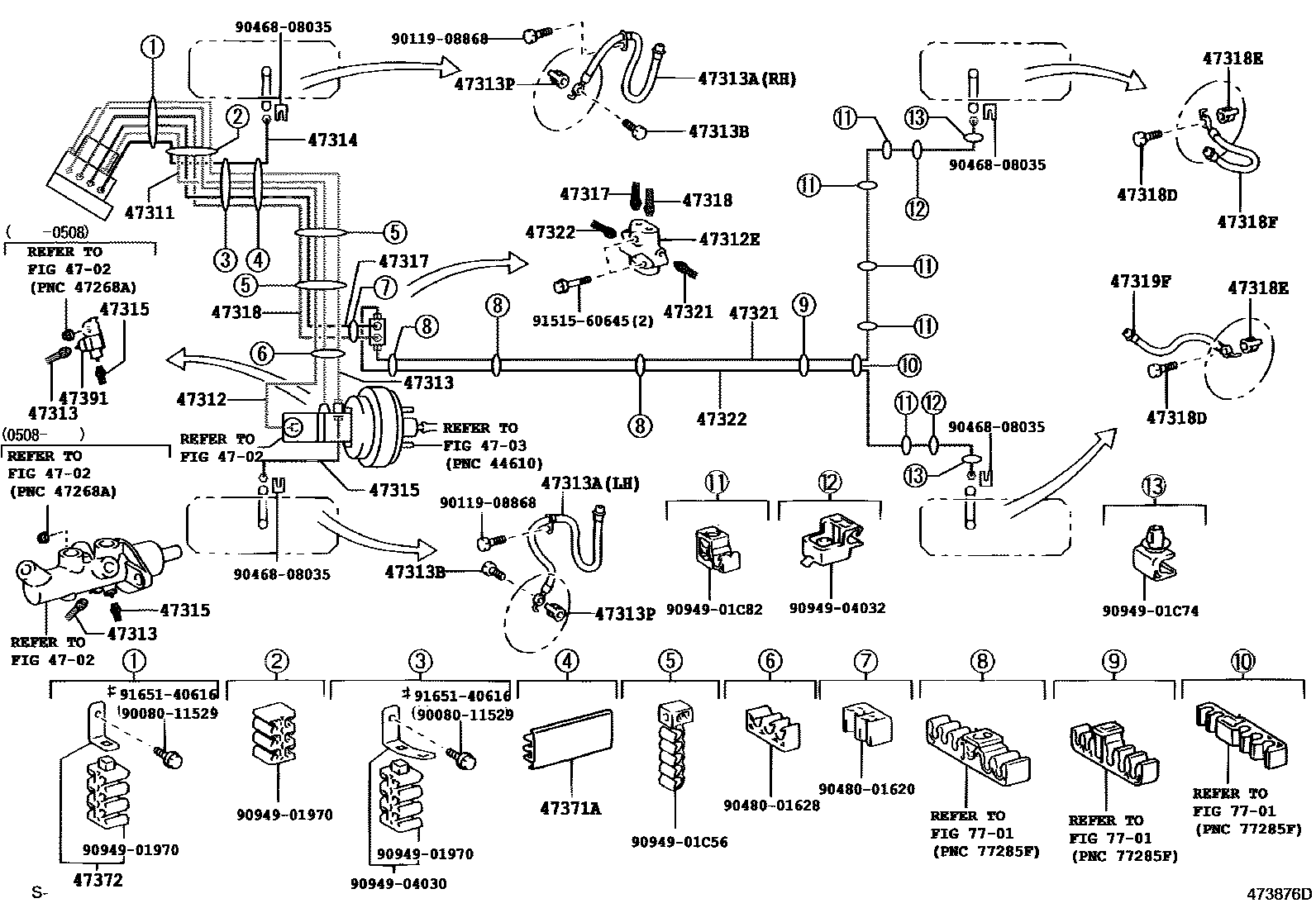 Toyota COROLLA 制动配管和卡箍 EPC diagram — 473876D
