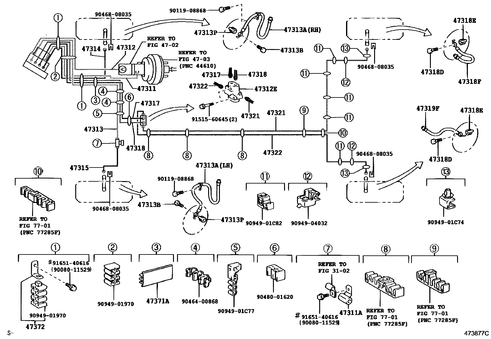 Toyota COROLLA 制动配管和卡箍 EPC diagram — 473877C