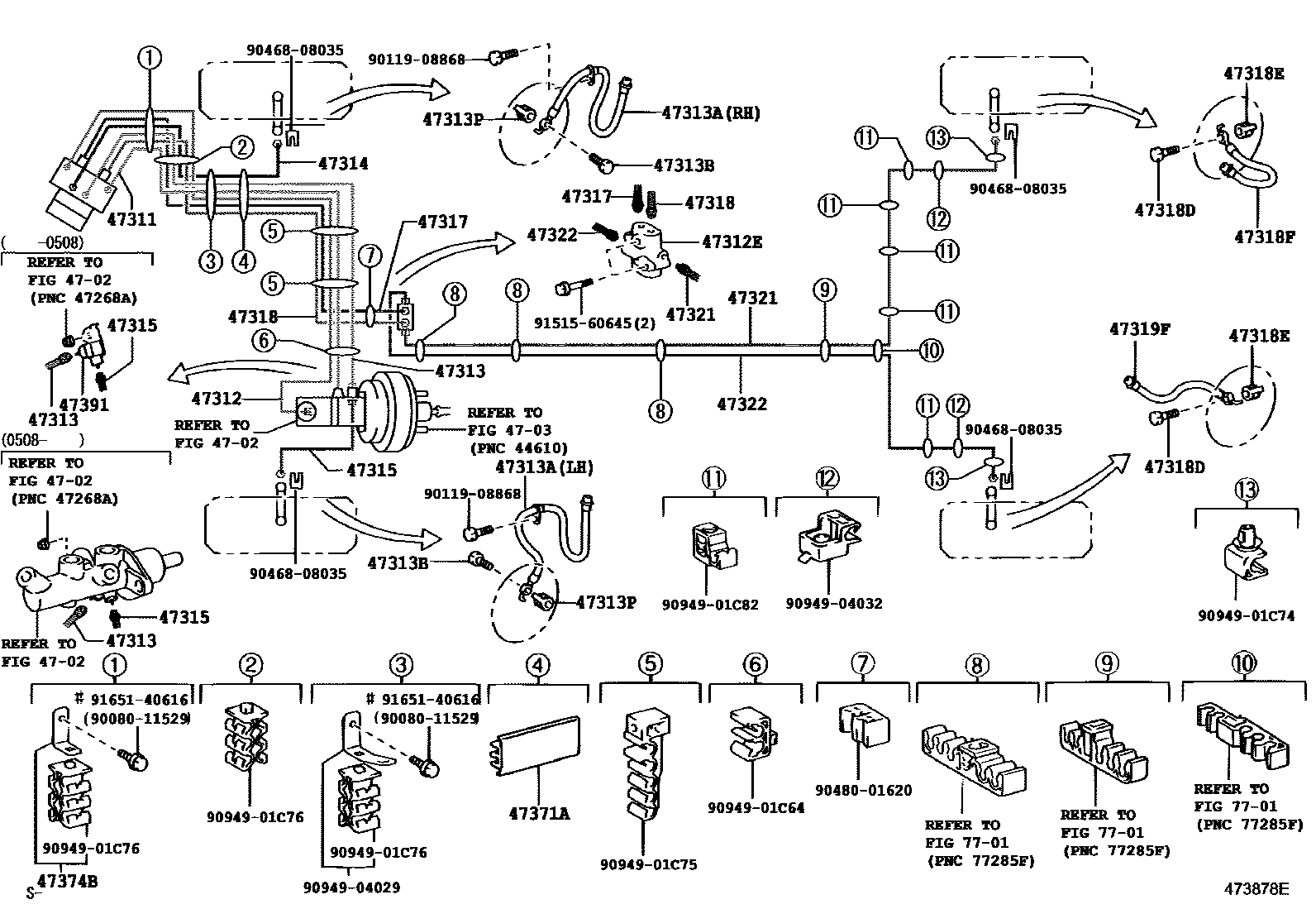 Toyota COROLLA 制动配管和卡箍 EPC diagram — 473878E