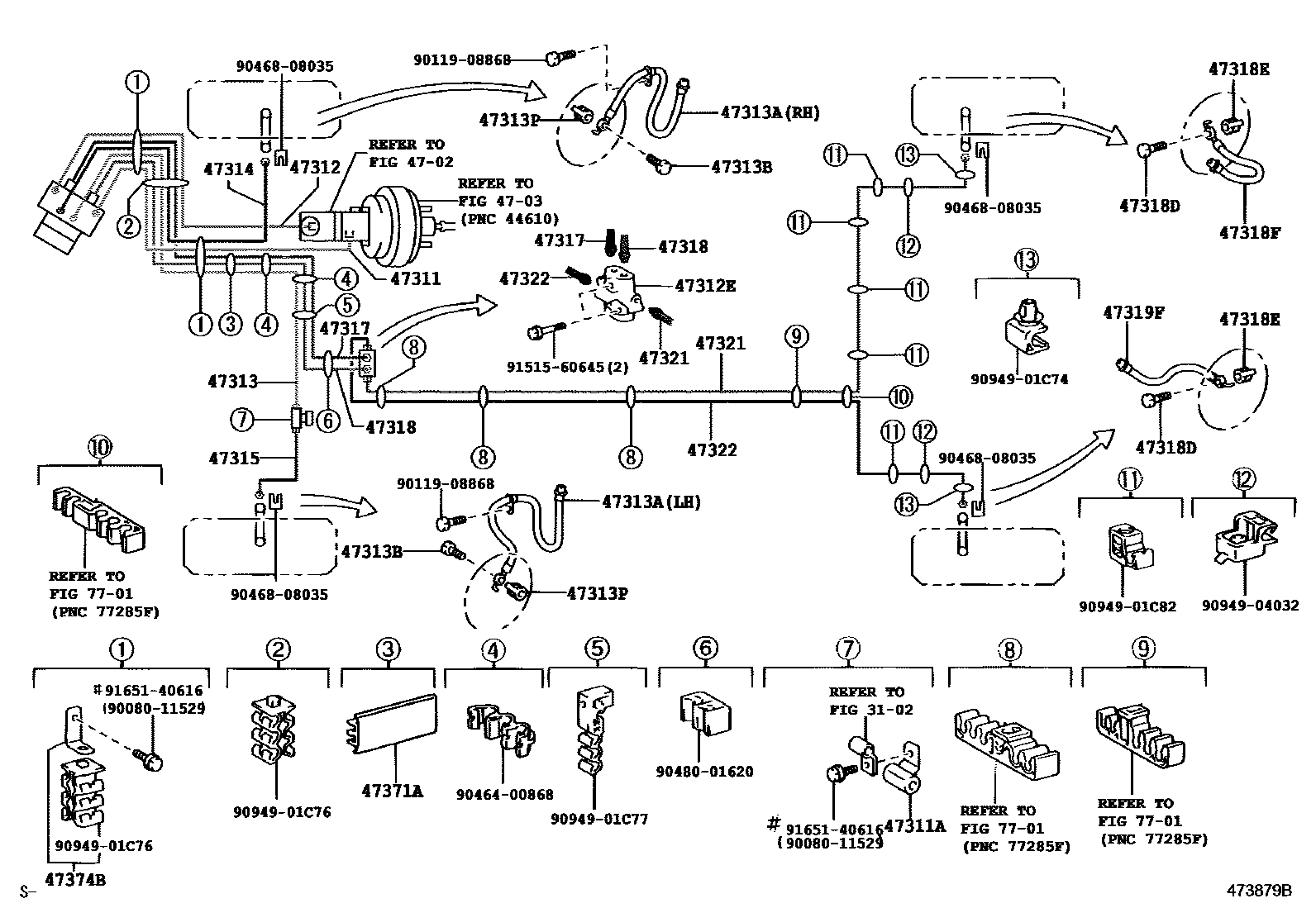 Toyota COROLLA 制动配管和卡箍 EPC diagram — 473879B