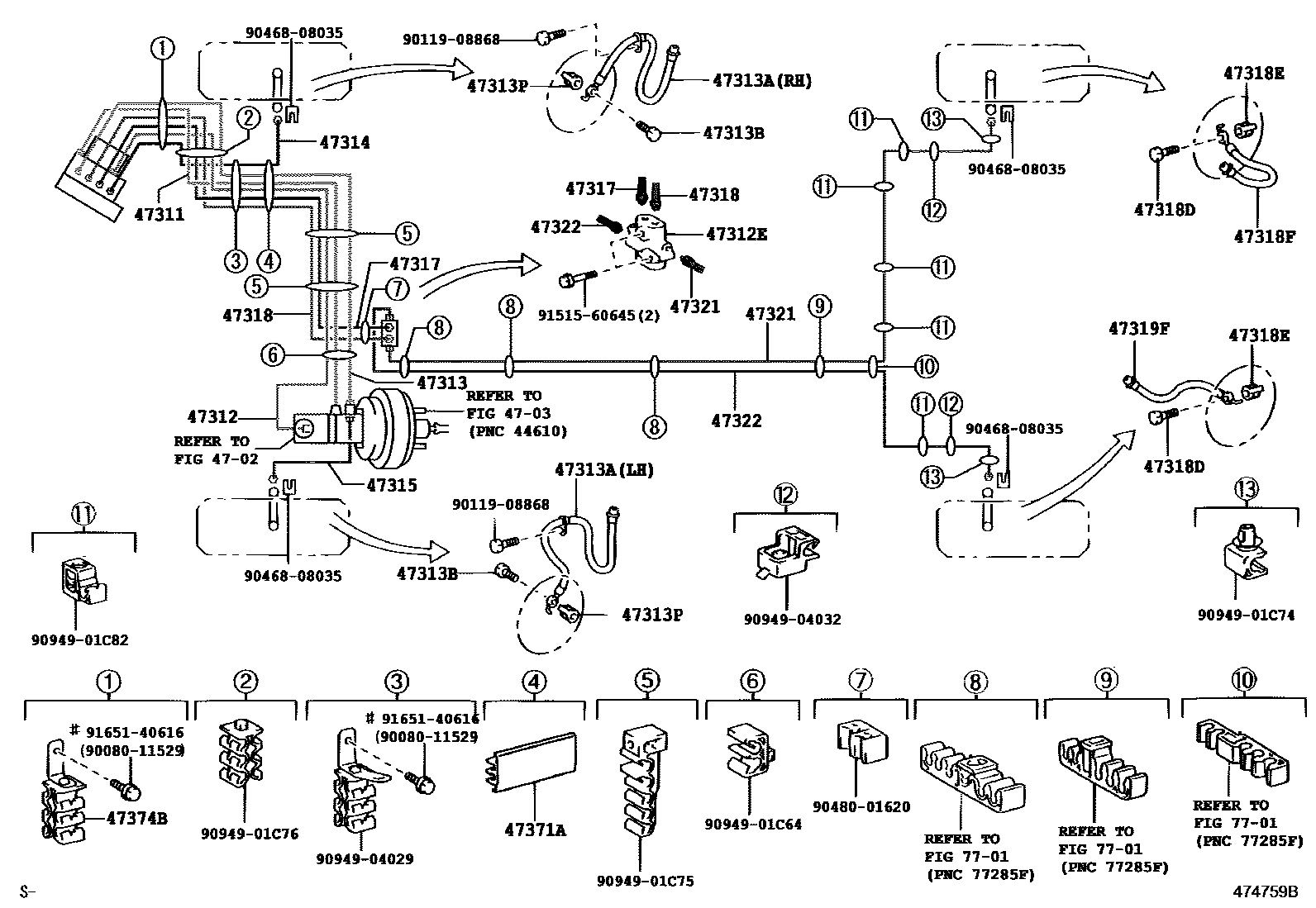 Toyota COROLLA 制动配管和卡箍 EPC diagram — 474759B