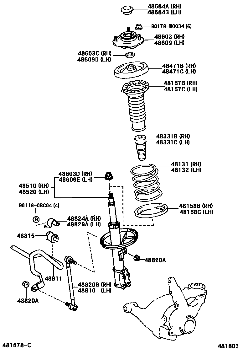 Toyota COROLLA Front Spring & Shock Absorber EPC diagram — 481803