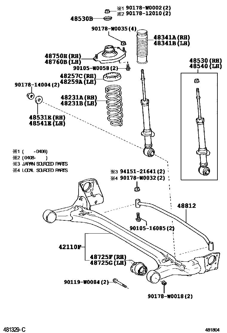Toyota COROLLA Rear Spring & Shock Absorber EPC diagram — 481804G