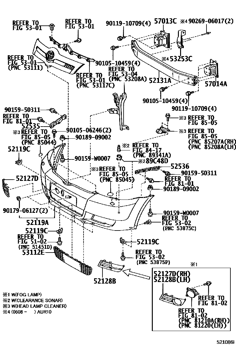 Toyota COROLLA 前保险杠及附件 EPC diagram — 521086I