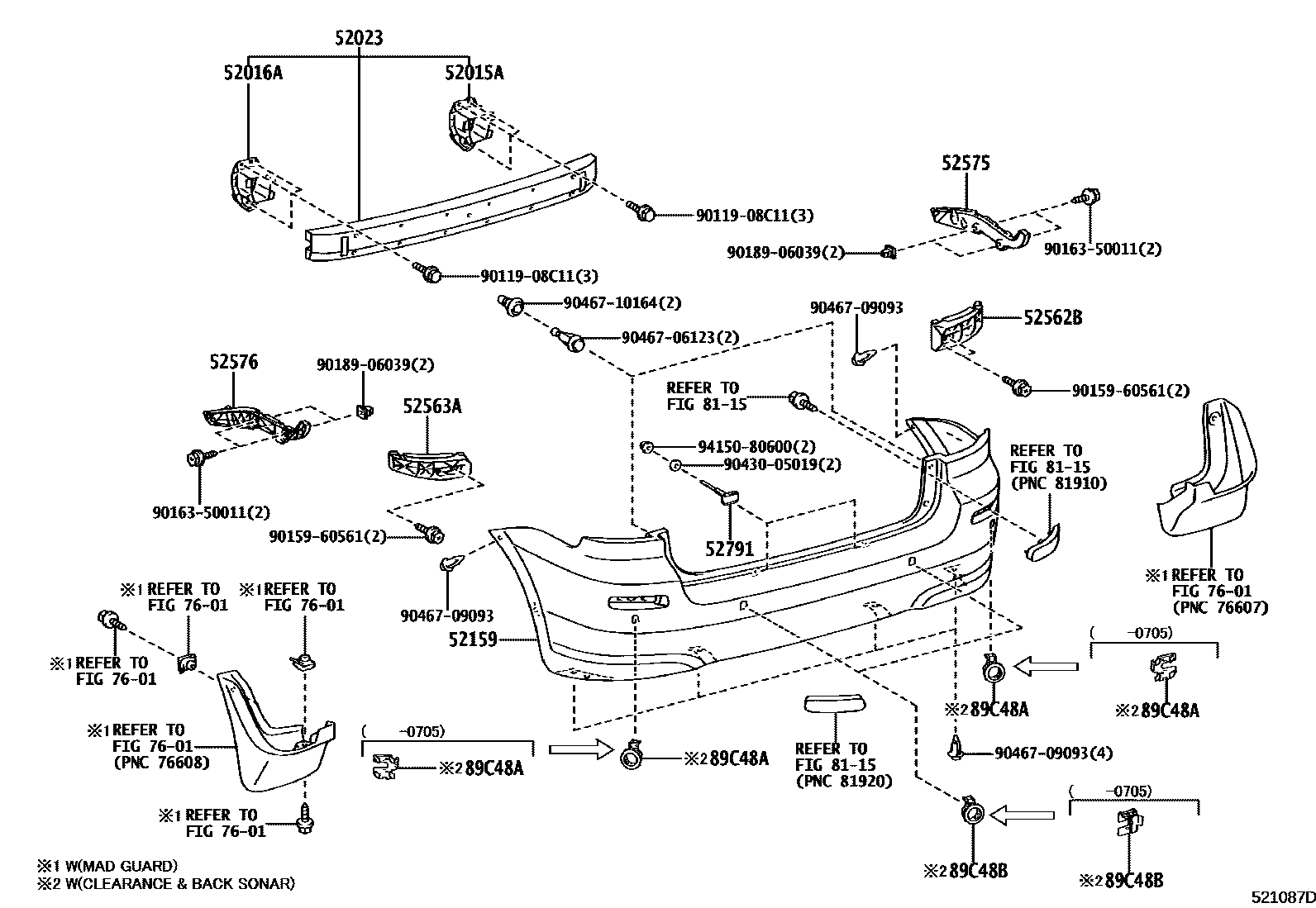 Toyota COROLLA 后保险杠及附件 EPC diagram — 521087D