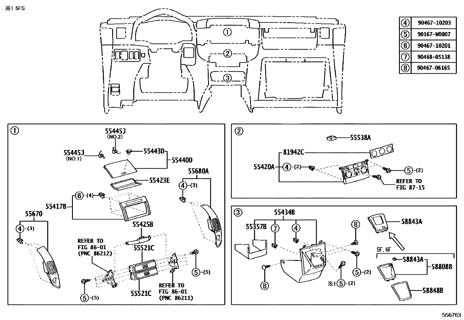 Toyota COROLLA 仪表板和手套箱 EPC diagram — 556763