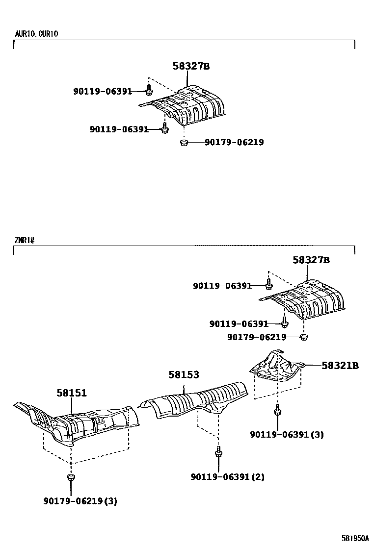 Toyota COROLLA 地板隔热垫 EPC diagram — 581950A