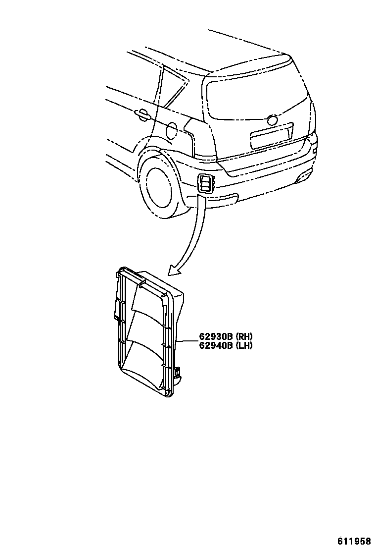 Toyota COROLLA 车侧通风装置 EPC diagram — 611958