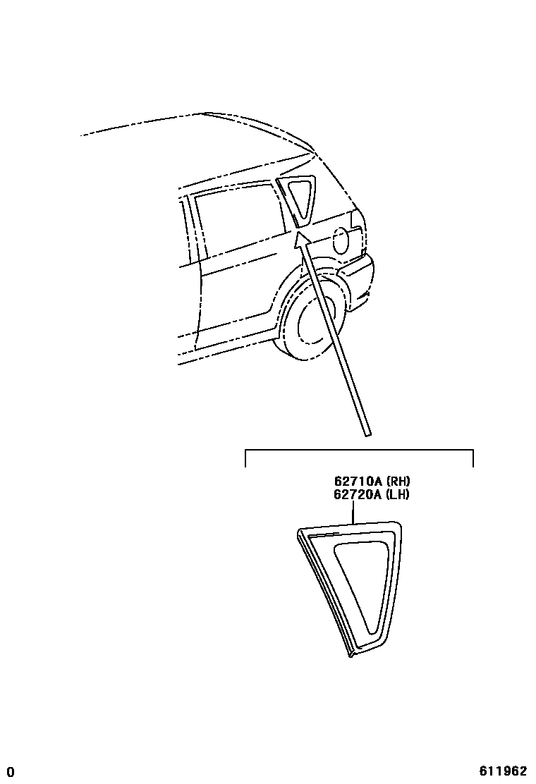 Toyota COROLLA 角窗 EPC diagram — 611962