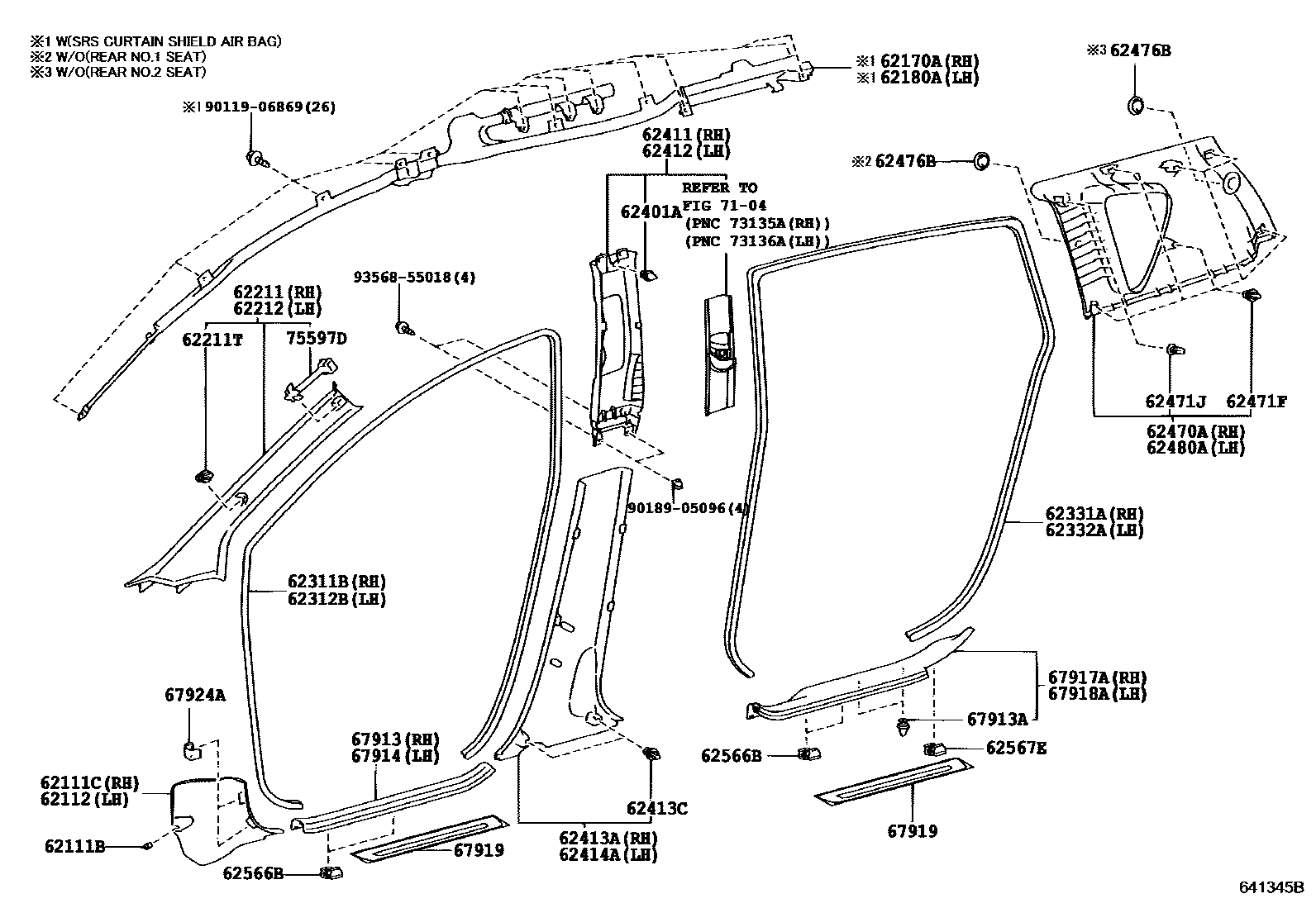 Toyota COROLLA 内饰板和车门防水胶条 EPC diagram — 641345B