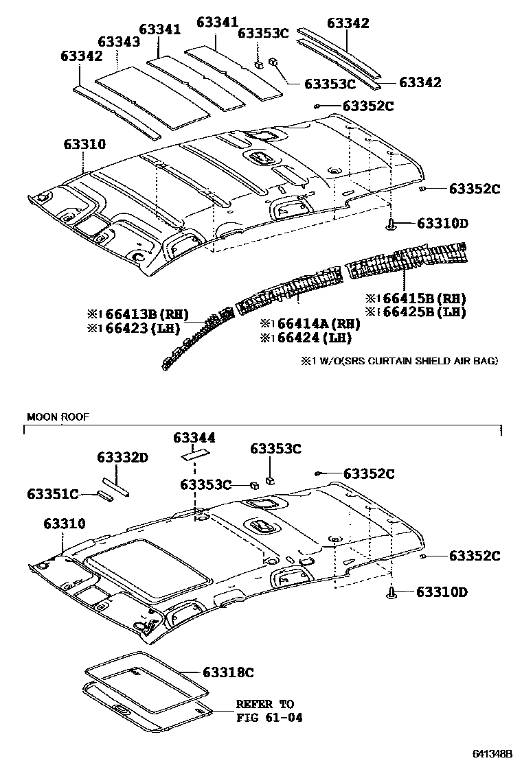Toyota COROLLA 车顶内衬和消声垫 EPC diagram — 641348C