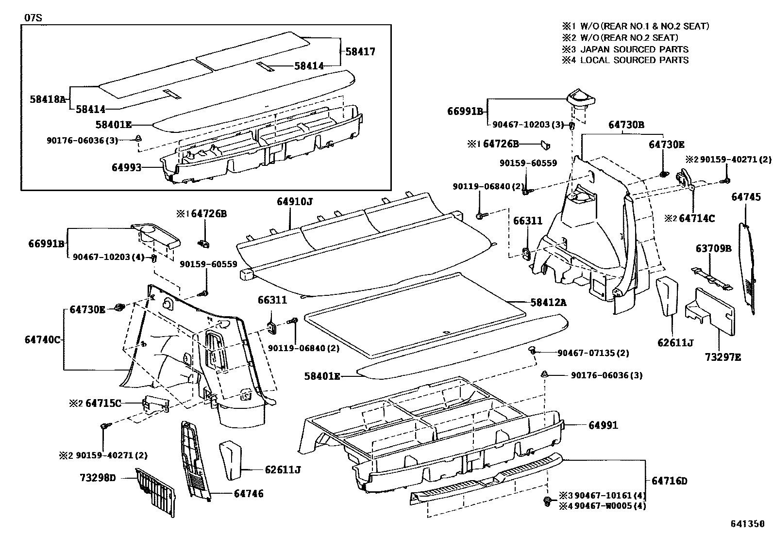 Toyota COROLLA 底板和底板装饰罩 EPC diagram — 641350A