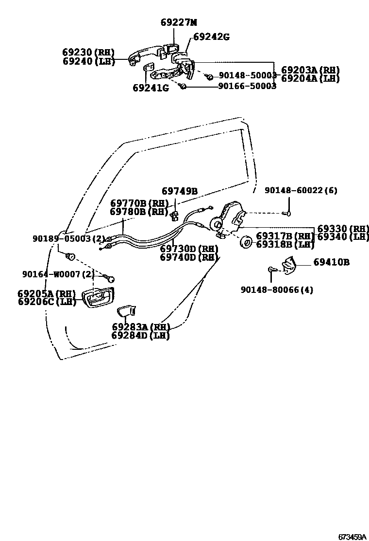 Toyota COROLLA 后门锁和后门把手 EPC diagram — 673459A