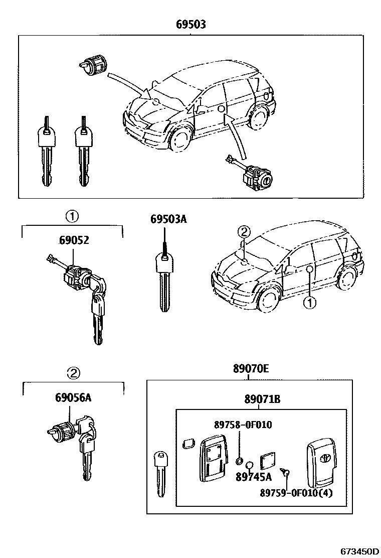 Toyota COROLLA 锁芯组件 EPC diagram — 673450D