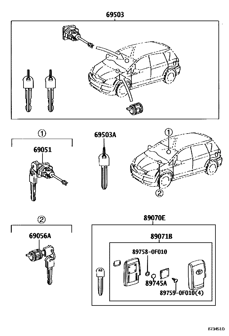 Toyota COROLLA 锁芯组件 EPC diagram — 673451D