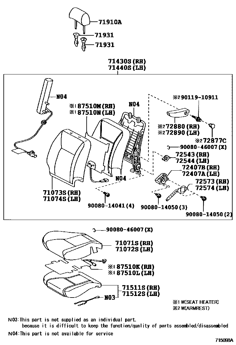 Toyota COROLLA 前排座椅和座椅滑轨 EPC diagram — 715098A