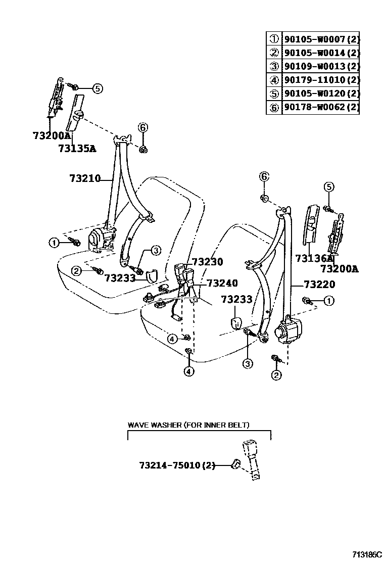 Toyota COROLLA 安全带和儿童保护座椅 EPC diagram — 713185C