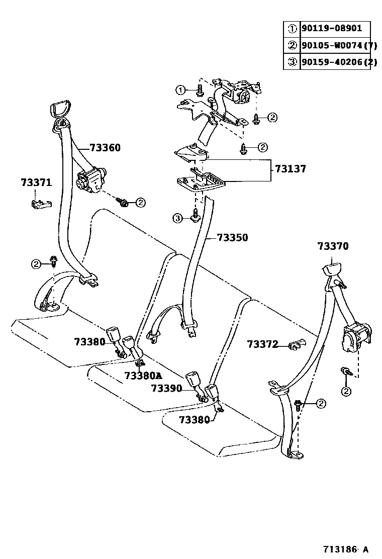 Toyota COROLLA 安全带和儿童保护座椅 EPC diagram — 713186B