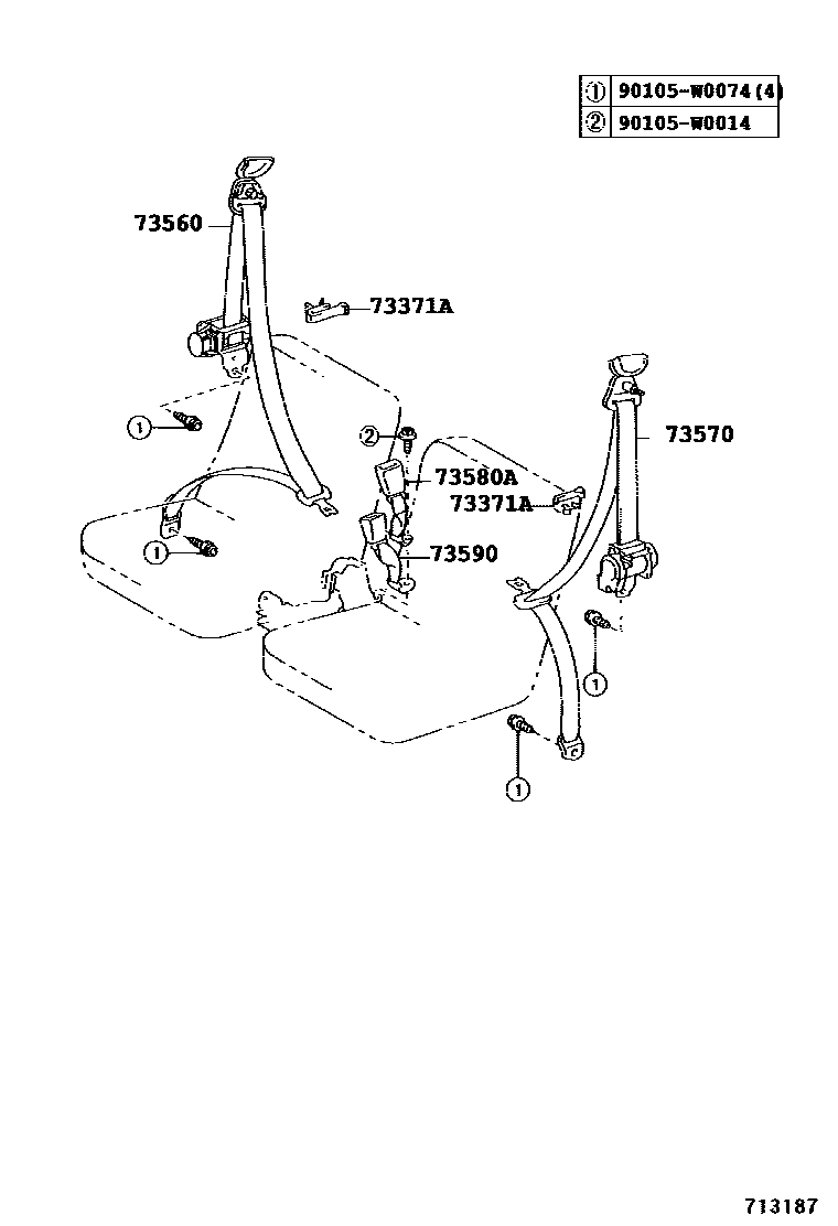 Toyota COROLLA 安全带和儿童保护座椅 EPC diagram — 713187A