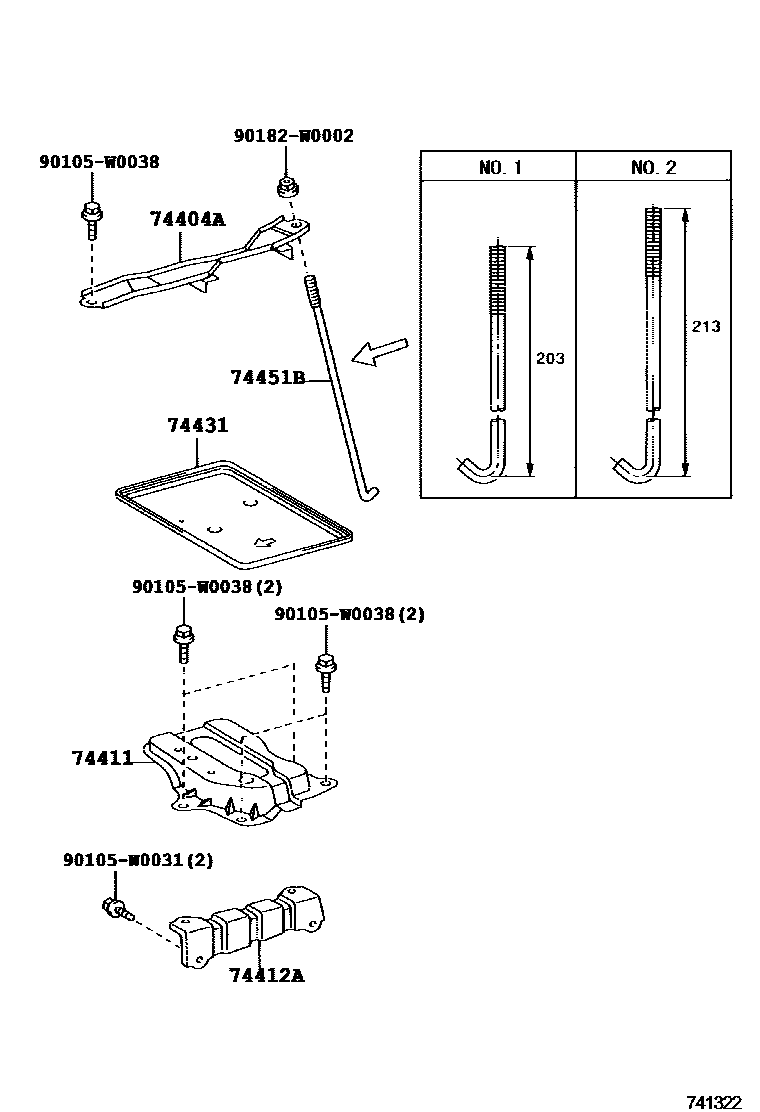 Toyota COROLLA battery holder EPC diagram — 741322A