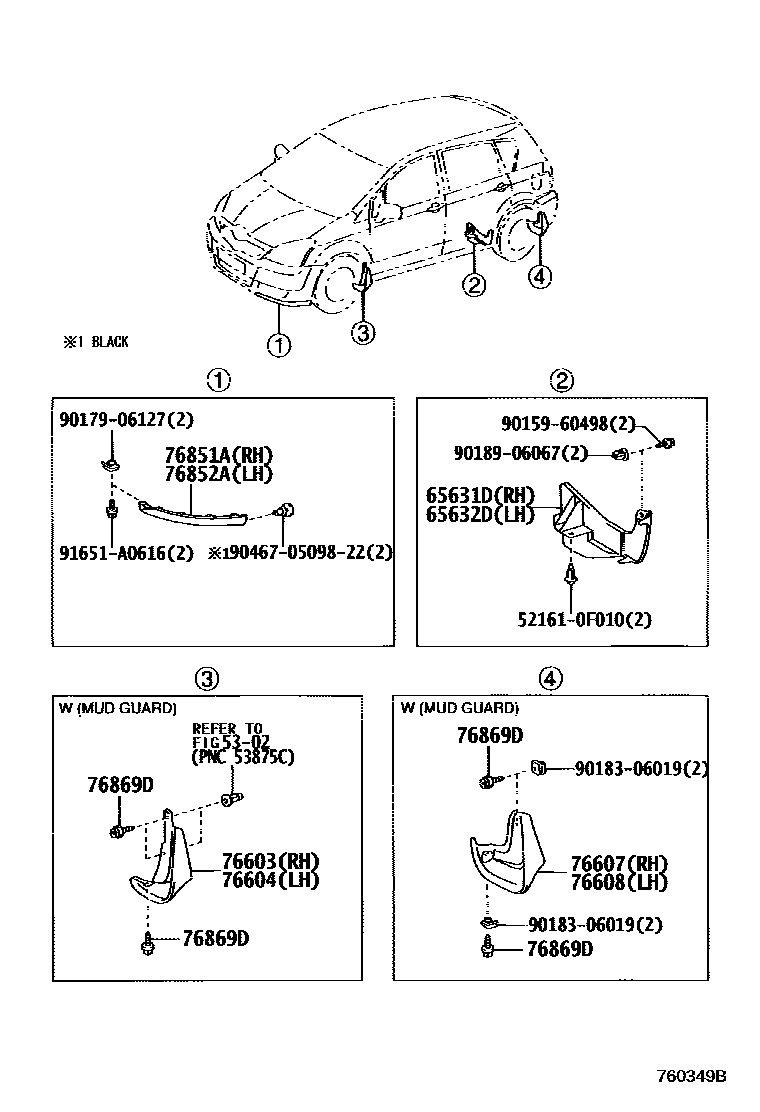 Toyota COROLLA 挡泥板和扰流板 EPC diagram — 760349B