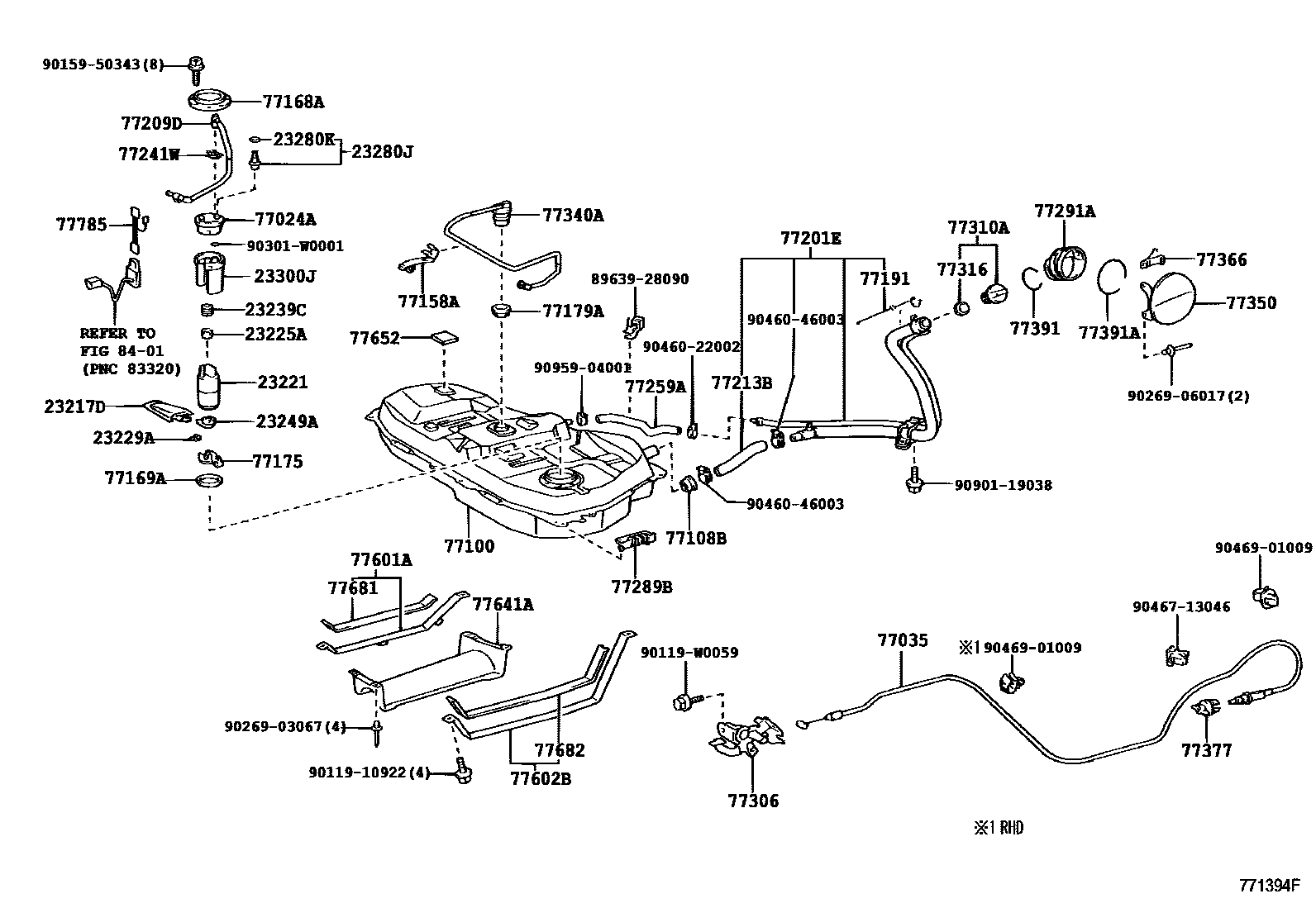Toyota COROLLA 燃油箱和燃油管 EPC diagram — 771394F