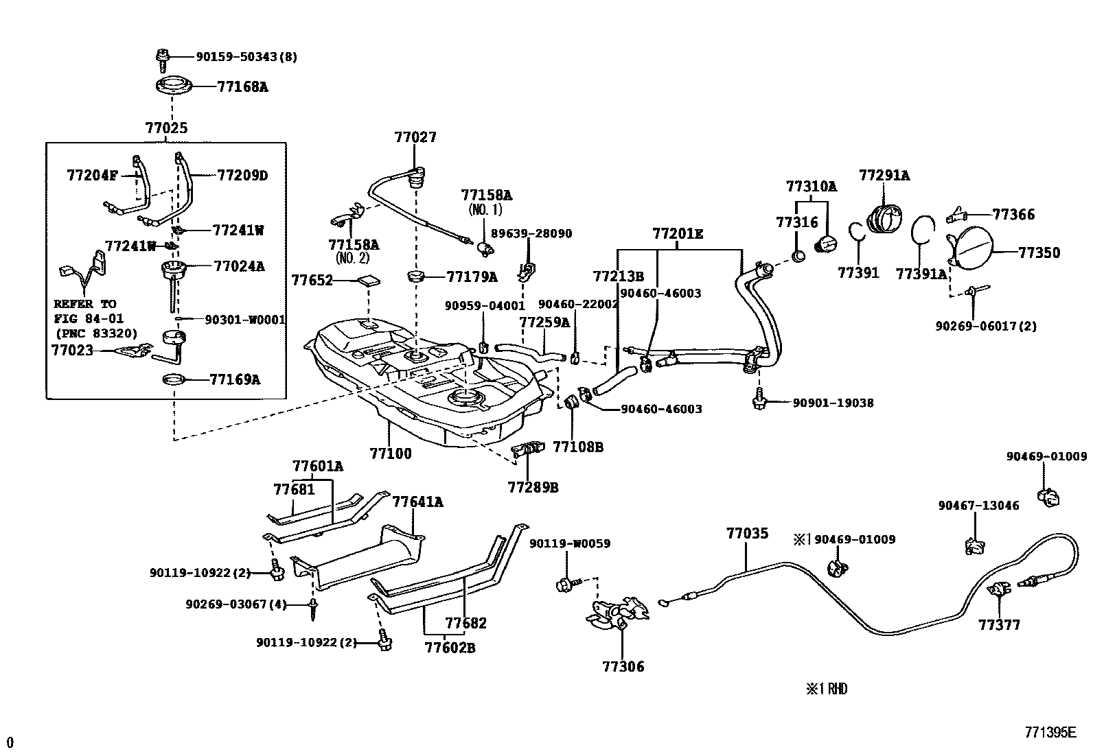 Toyota COROLLA 燃油箱和燃油管 EPC diagram — 771395E