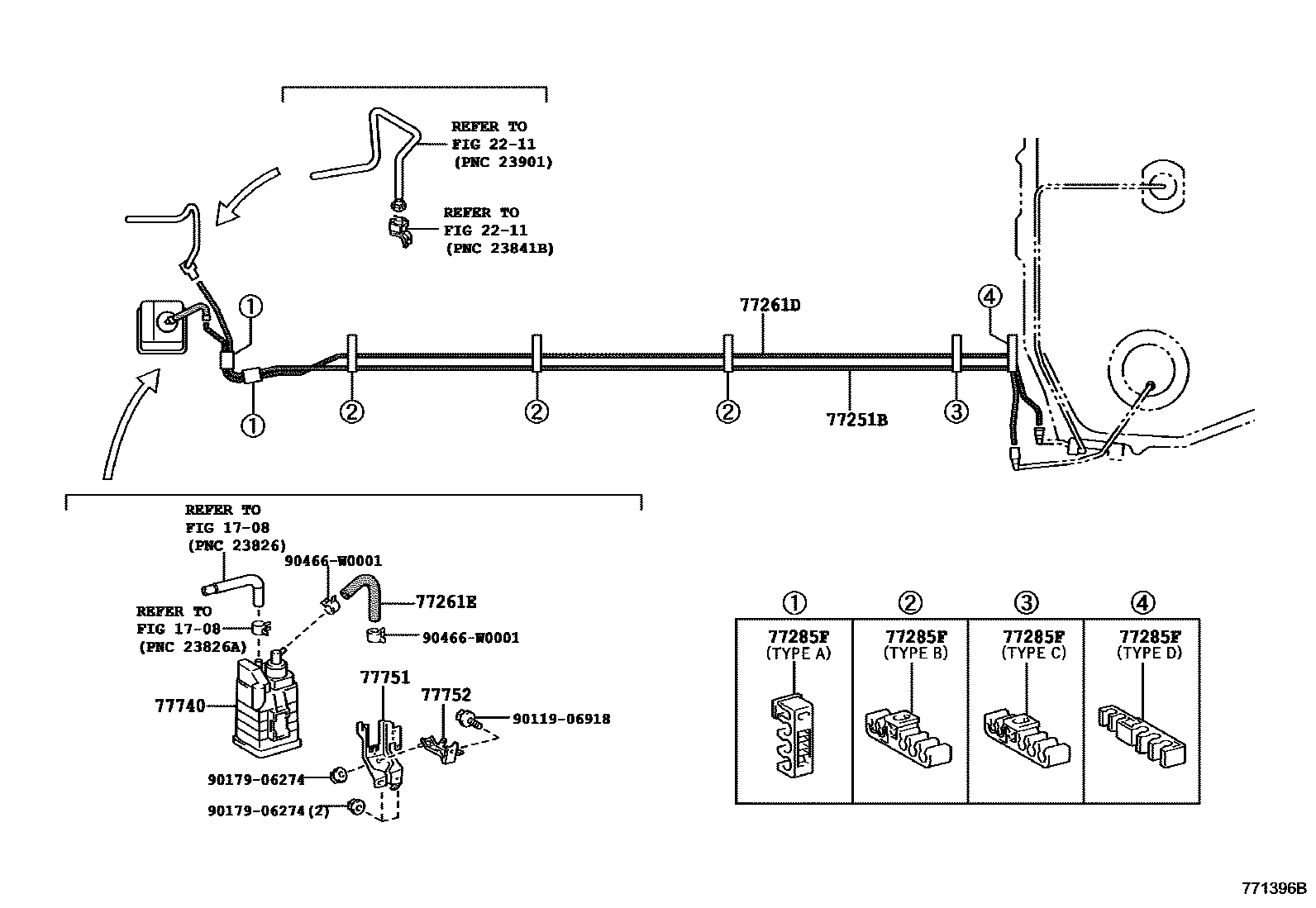 Toyota COROLLA 燃油箱和燃油管 EPC diagram — 771396B