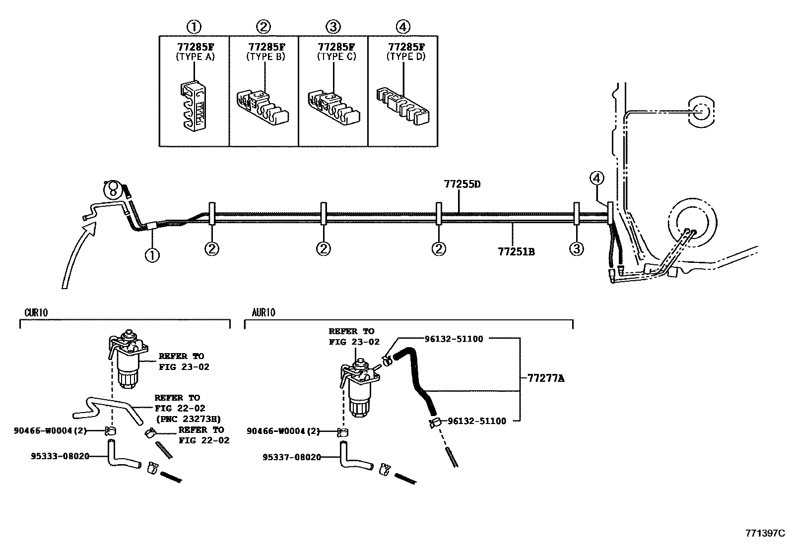 Toyota COROLLA 燃油箱和燃油管 EPC diagram — 771397C