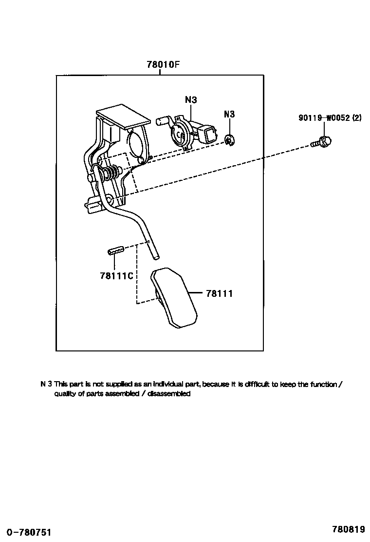 Toyota COROLLA accelerator pedal connecting rod EPC diagram — 780819