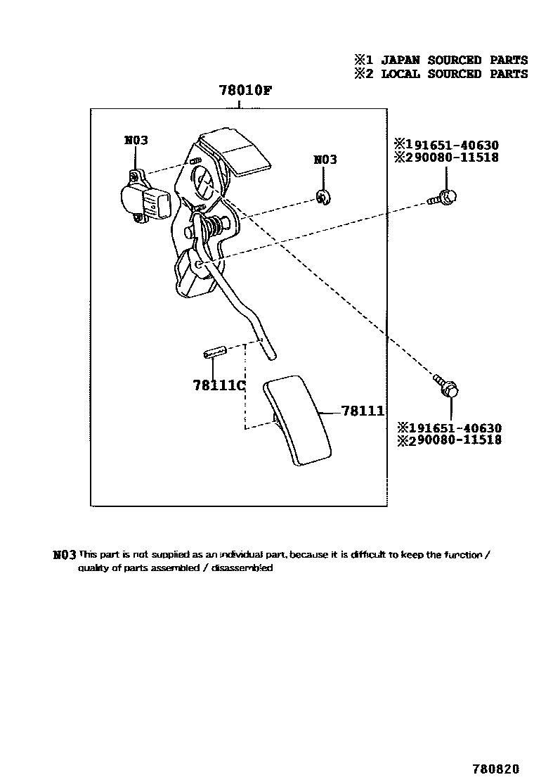 Toyota COROLLA accelerator pedal connecting rod EPC diagram — 780820A