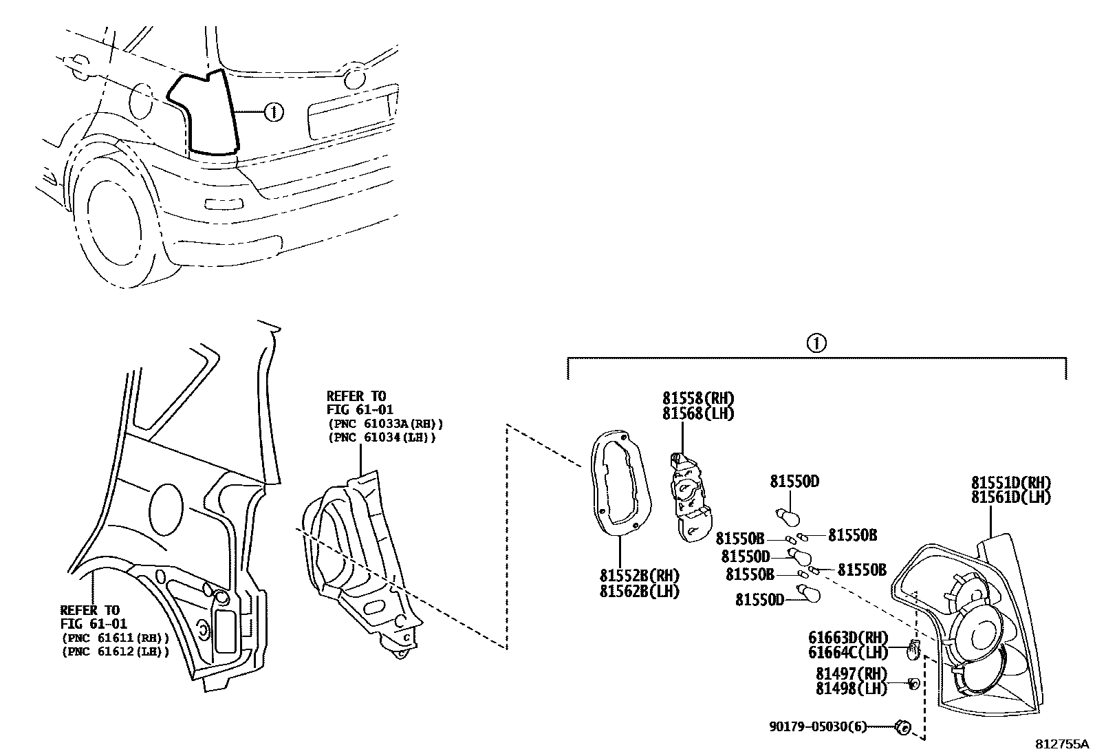 Toyota COROLLA 后组合灯 EPC diagram — 812755A