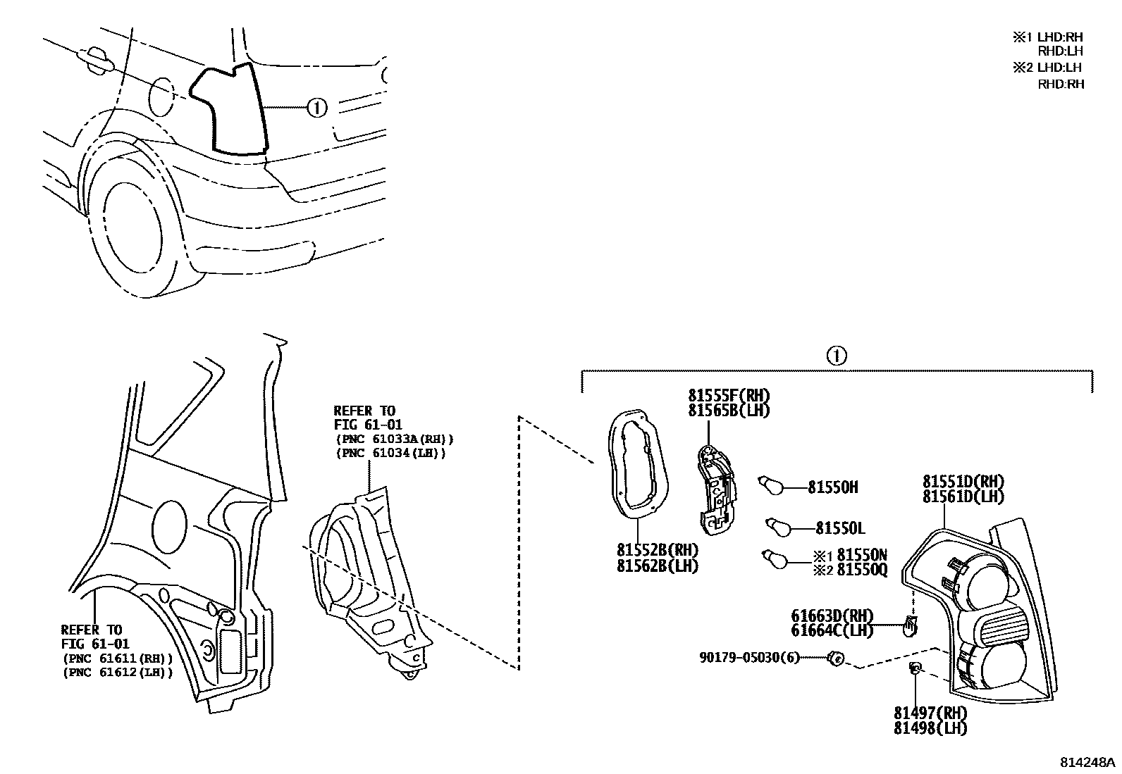 Toyota COROLLA 后组合灯 EPC diagram — 814248A