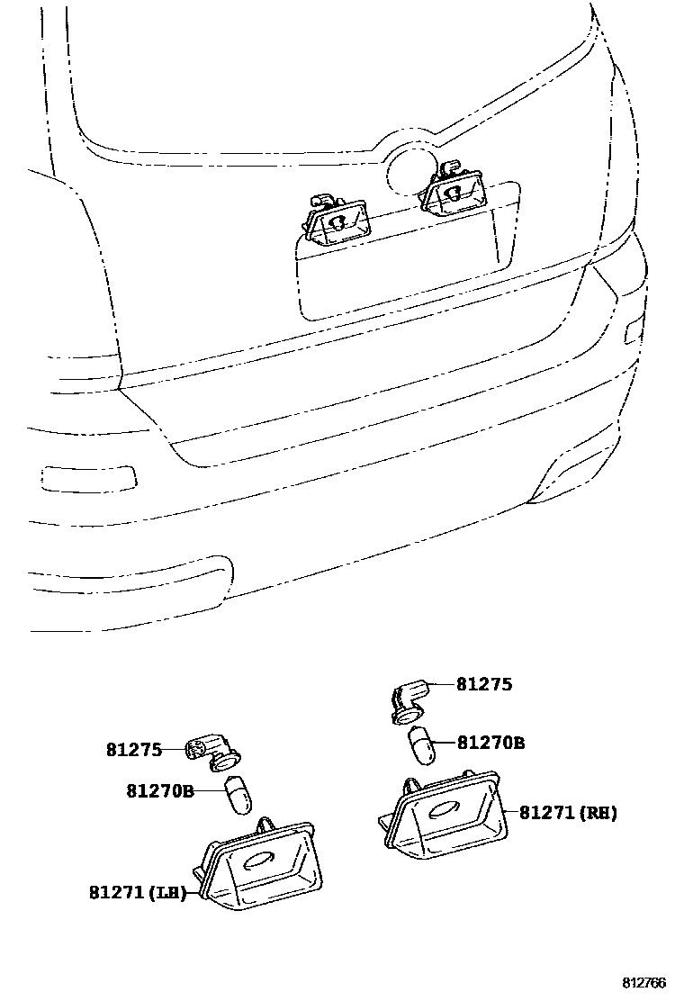 Toyota COROLLA 后牌照灯 EPC diagram — 812766B