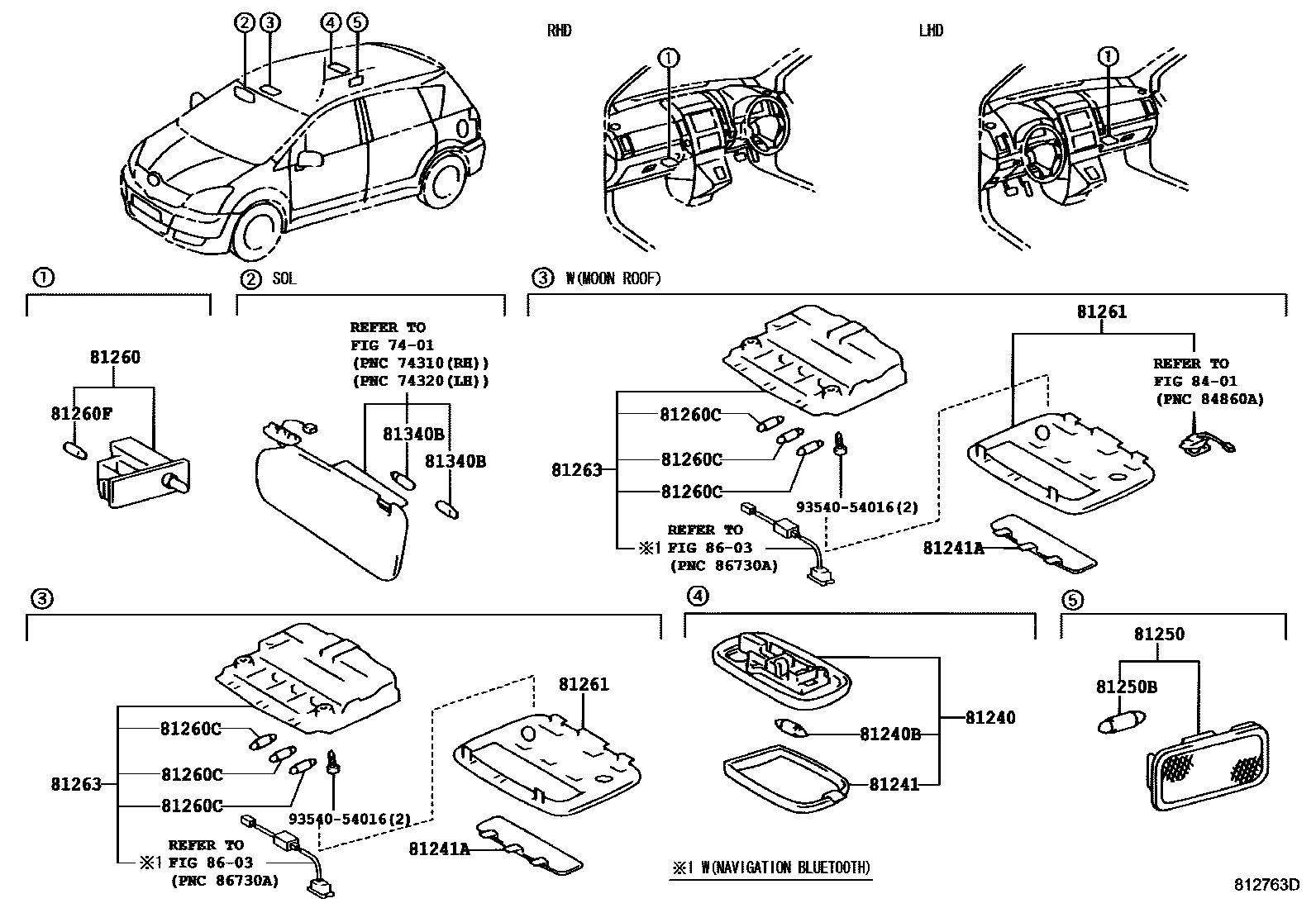 Toyota COROLLA 车内灯 EPC diagram — 812763D